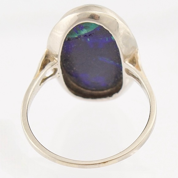 Vintage 14K White Gold Azurite Malachite Ring Size 8 Blue Green Oval Cabochon - Picture 6 of 9